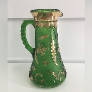U.S GLASS JUG / PITCHER DELAWARE PATTERN GOLD ENCRUSTED EAPG